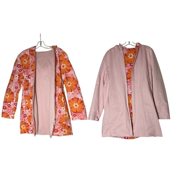 Anne Klein Jackets & Blazers - Anne Klein Reversible Hooded Raincoat Floral Multicolor/ Pastel Pink Vintage M